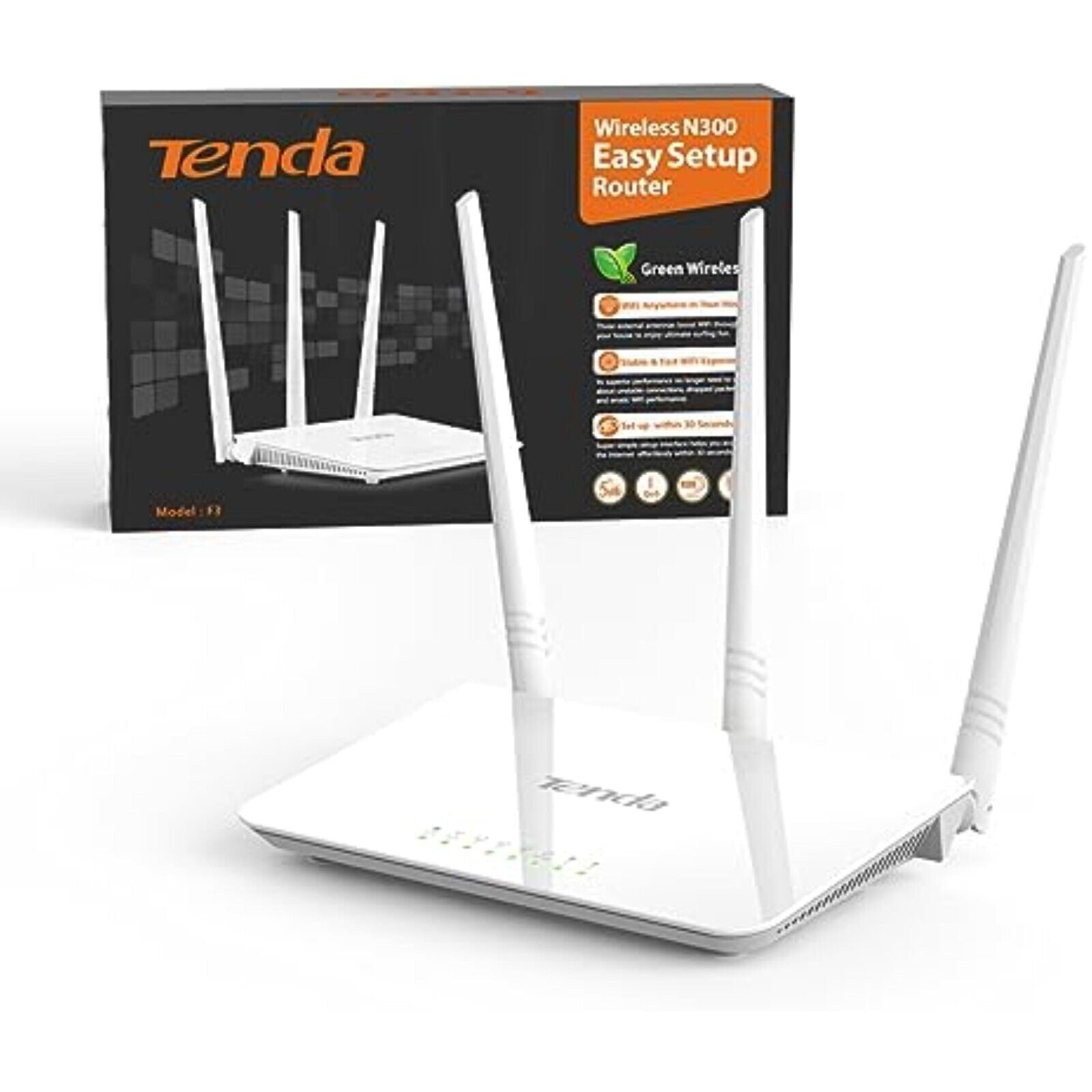 Tenda F3 WiFi Router 2.4GHz 300Mbps 3* LAN Ports 3*5dBi Antennas WPS Button White✅ 