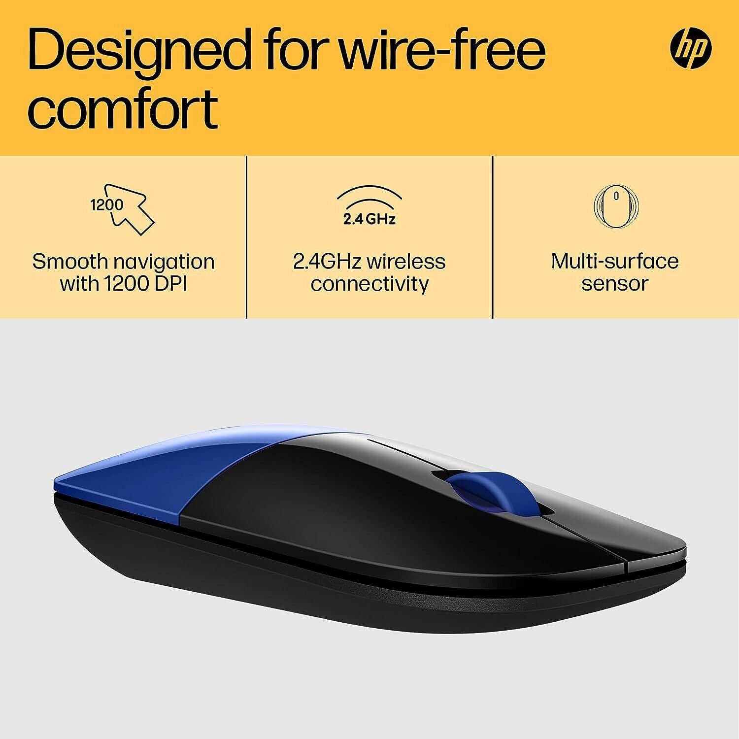 HP Z3700 Blau (V0L81AA) kabellose Maus Wireless Mouse 1200 dpi mit USB Adapter
