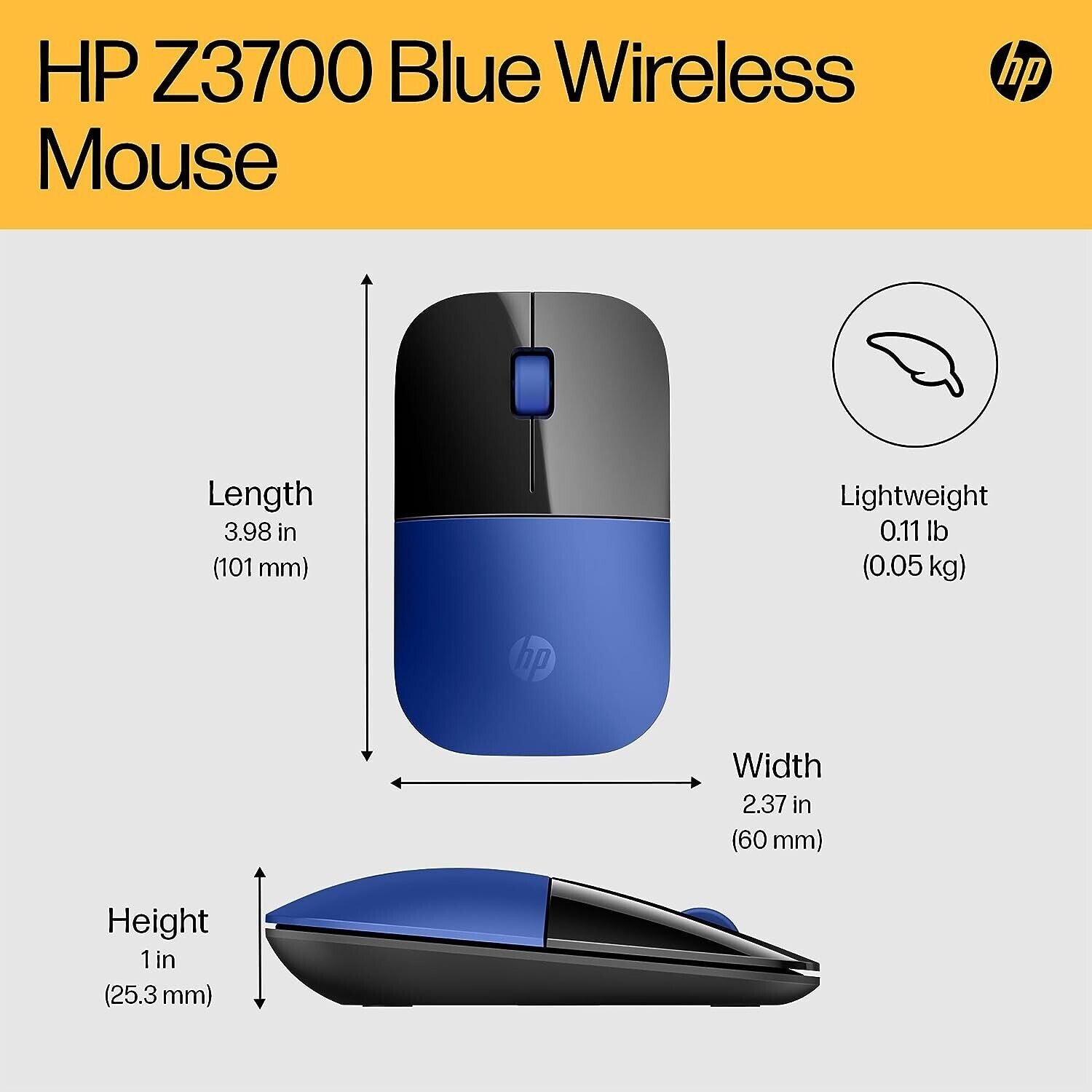 HP Z3700 Blau (V0L81AA) kabellose Maus Wireless Mouse 1200 dpi mit USB Adapter
