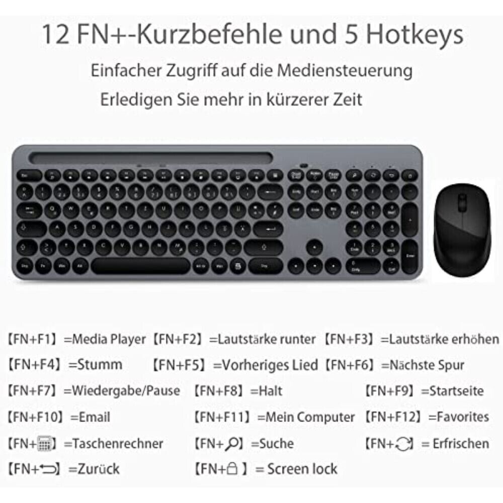 Kabelloses 2-in-1 Tastatur Maus Set – Ultradünnes Wireless Keyboard mit Silent Mouse, DE Layout, Rosa