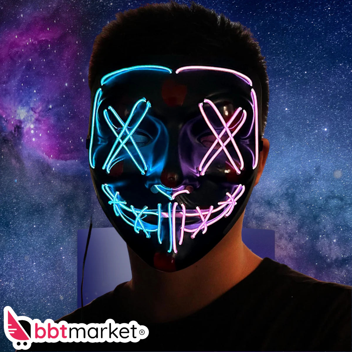 Halloween LED Purge Maske – Leuchtende Horror-Party Maske für Karneval, Cosplay & Festivals ---