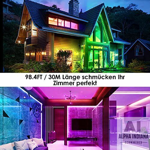 30M RGB LED Strip 5050 – App & Fernbedienung – Musik-Sync & Timer Funktion
