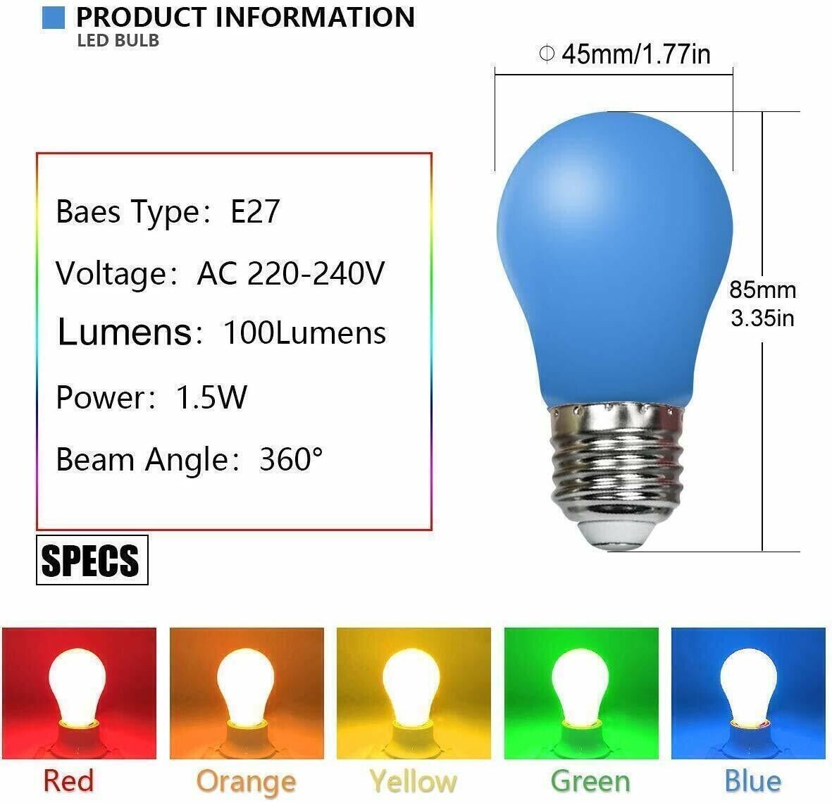 20x LED Glühbirnen E27 bunt 3W farbige Beleuchtung Party Garten