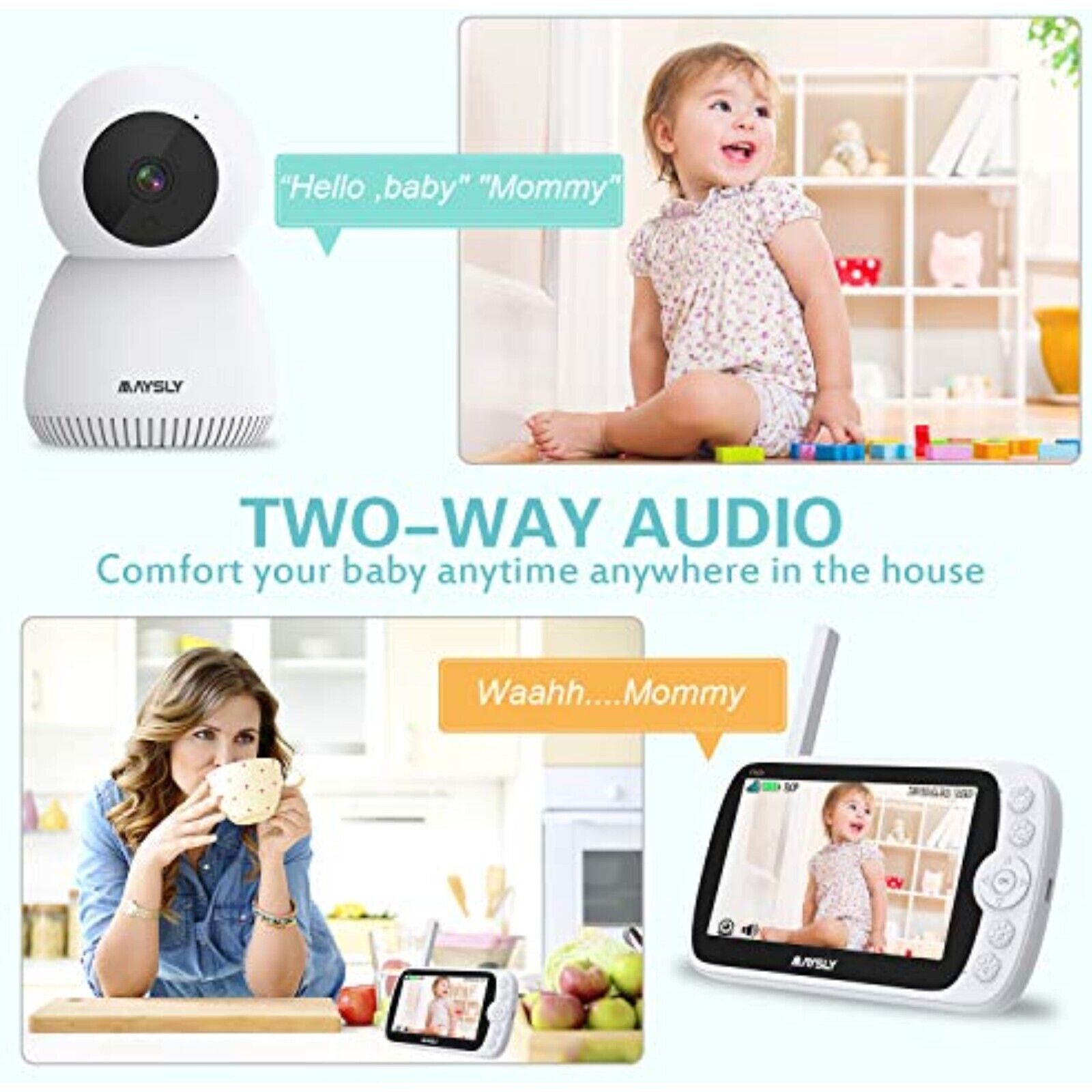 Video baby monitor with camera, 1080P video baby monitor with camera and audio, 5.0" TFT 