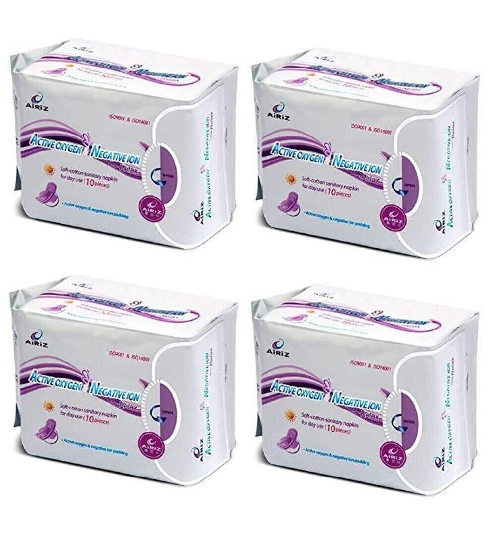 4 x Airiz Active Oxygen, Negative Ion Relax Soft Cotton Sanitary Napkin
