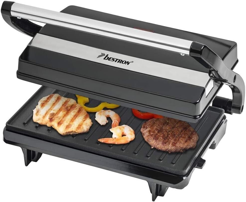 Bestron electric contact grill with drip tray, sandwich maker with 