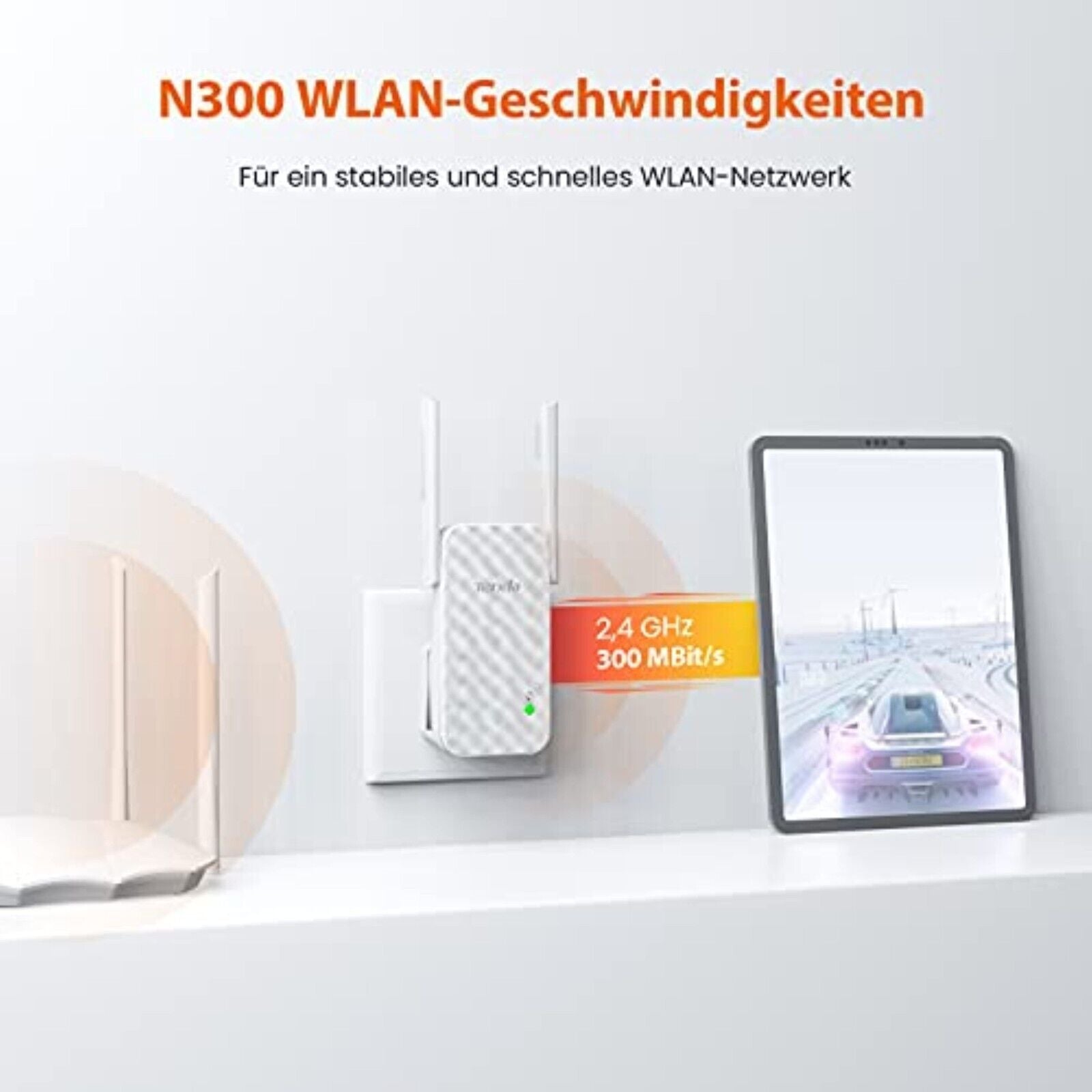 Tenda A9 N300 Universal WiFi Amplifier Repeater 300Mbps 2* 3 dBi Antennas White 