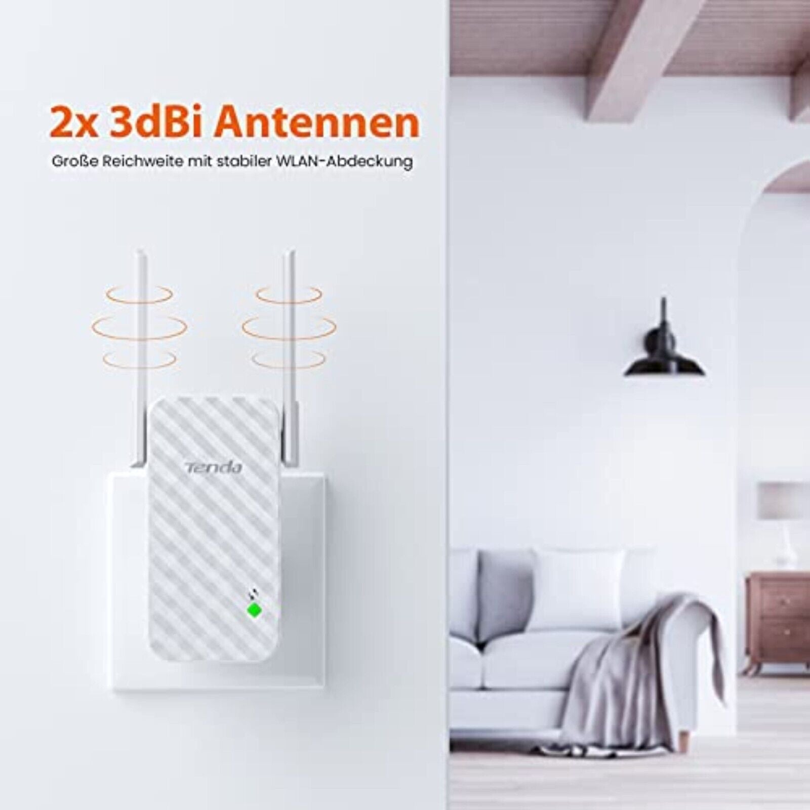 Tenda A9 N300 Universal WiFi Amplifier Repeater 300Mbps 2* 3 dBi Antennas White 