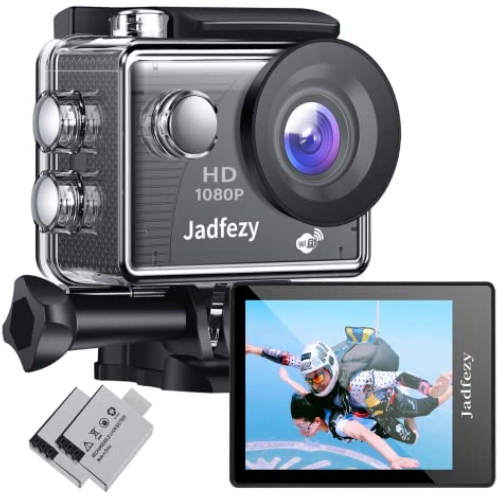 Jadfezy WiFi 1080P Action Cam, WLAN HD 30 fps Two 900 mAh rechargeable 