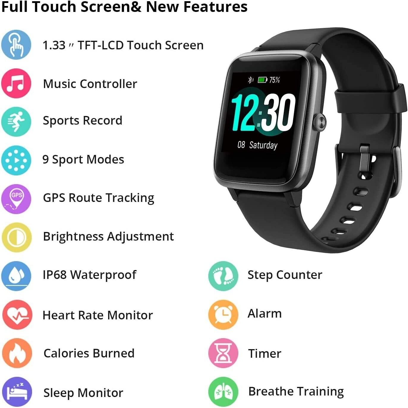 Smart Watch Fitness Tracker Herren Damen, Bluetooth Pulsmesser Wasserdicht  HD