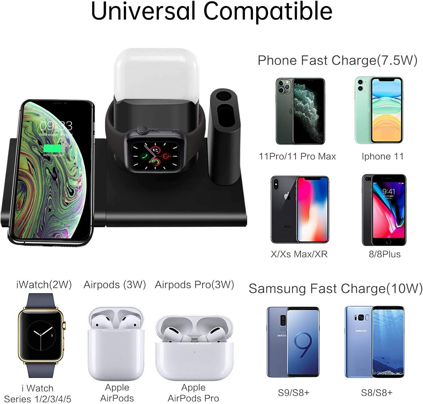 4 in1 QI Wireless Ladegerät Charger Ladestation für Apple Watch /iPhone/Air Pod