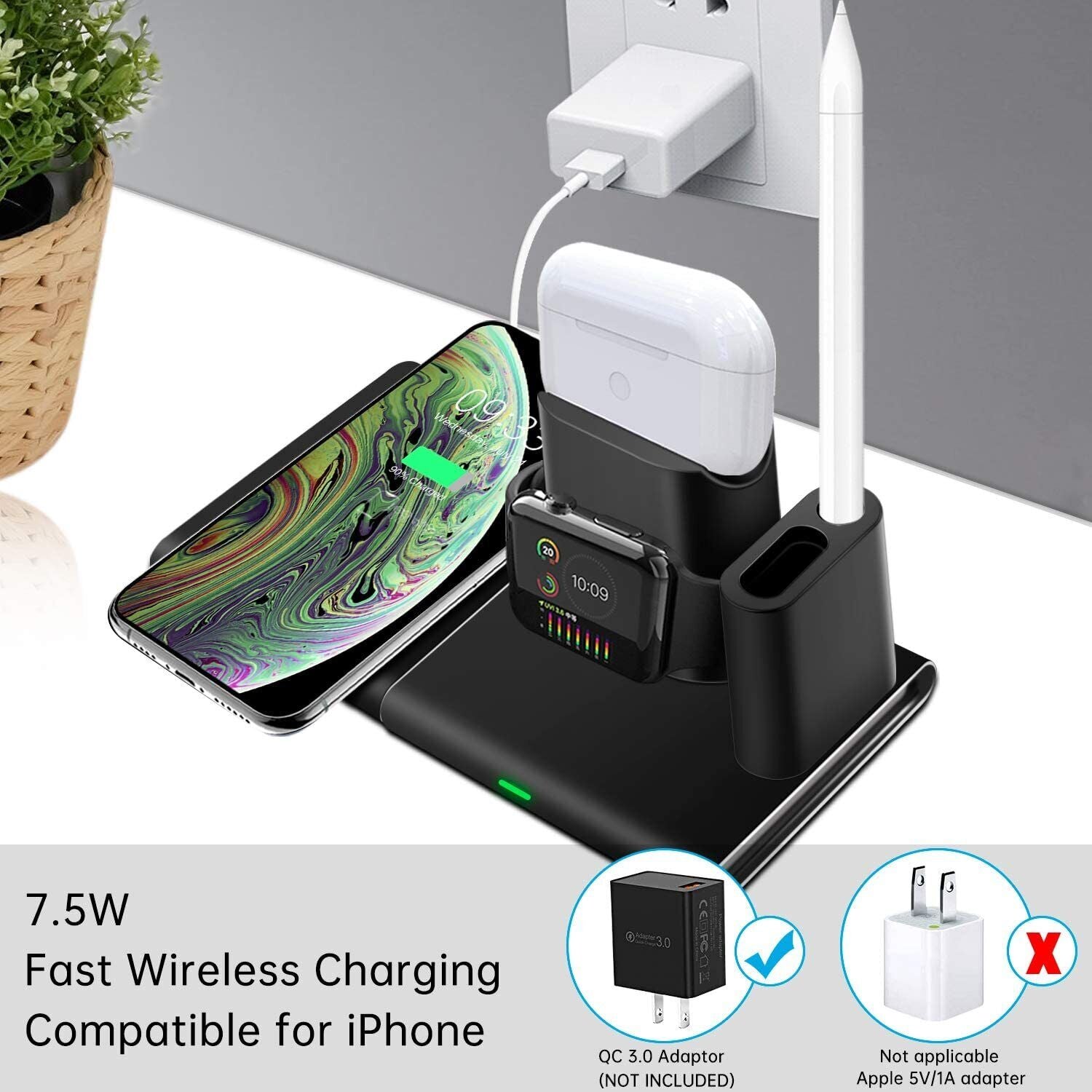 4 in1 QI Wireless Ladegerät Charger Ladestation für Apple Watch /iPhone/Air Pod