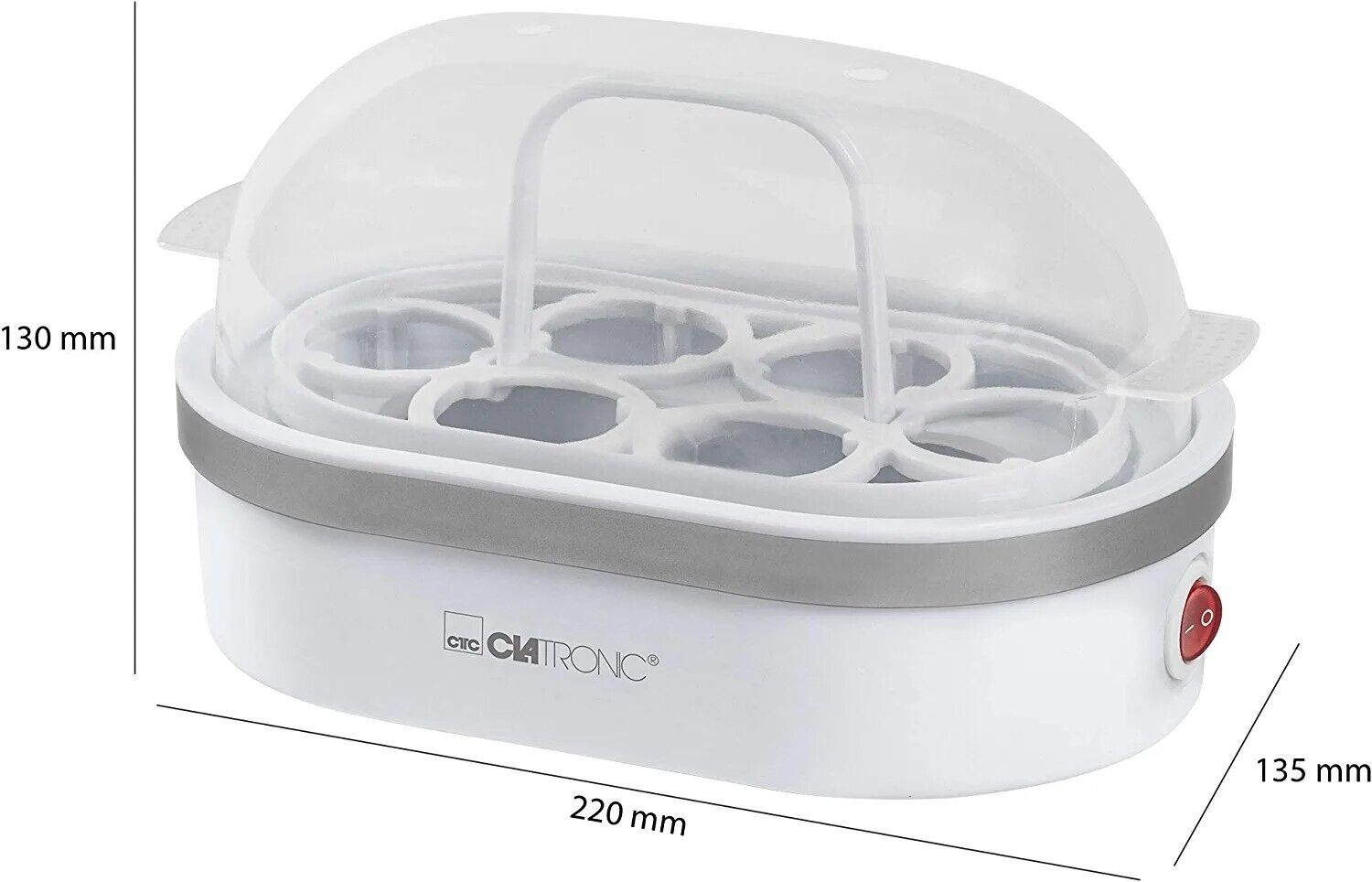 Eierkocher 1 - 6 Eier rund Silber 400 Watt akkustisches Signal Zubereitung weiß