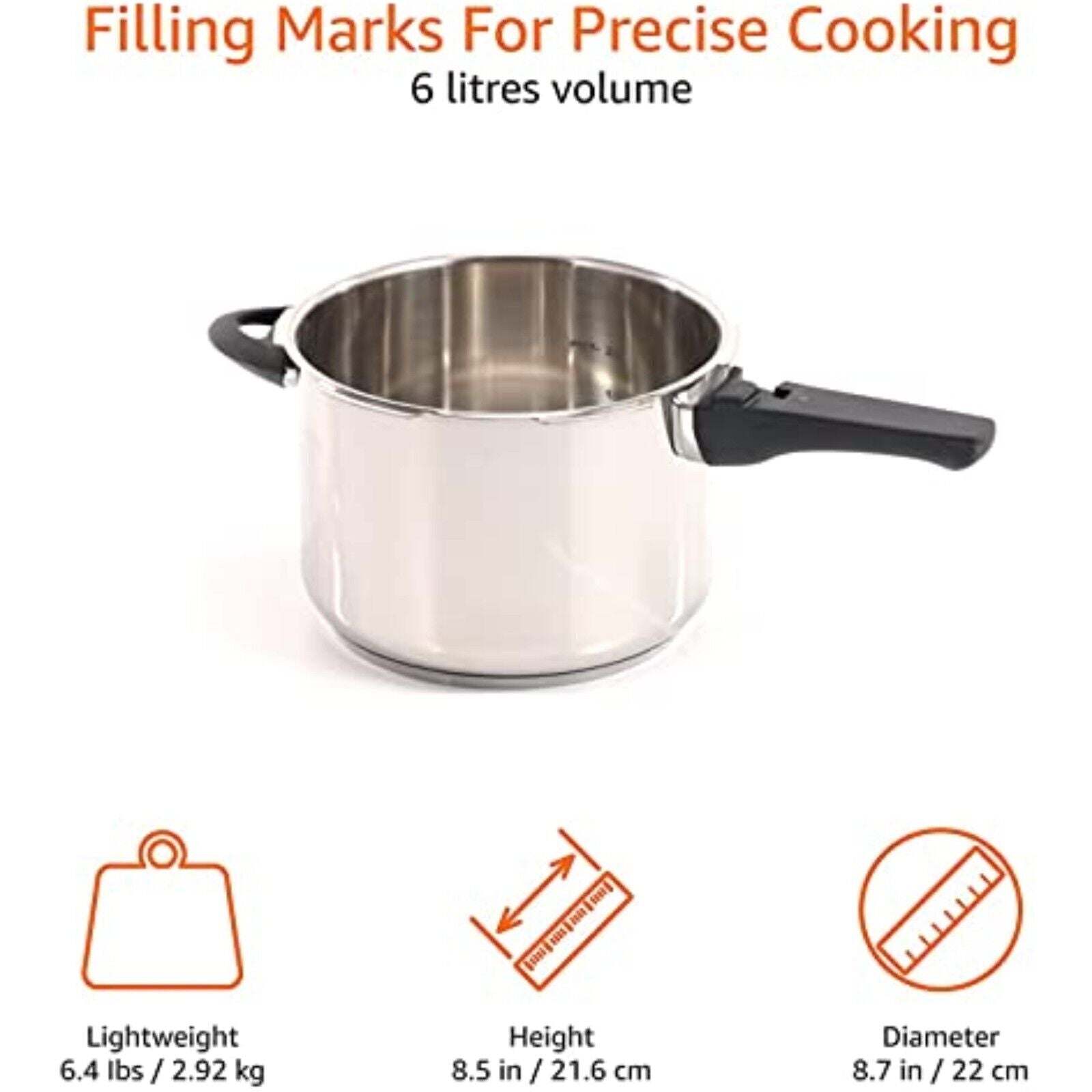 Stainless steel pressure cooker - with steamer, suitable for induction - 6 liters 