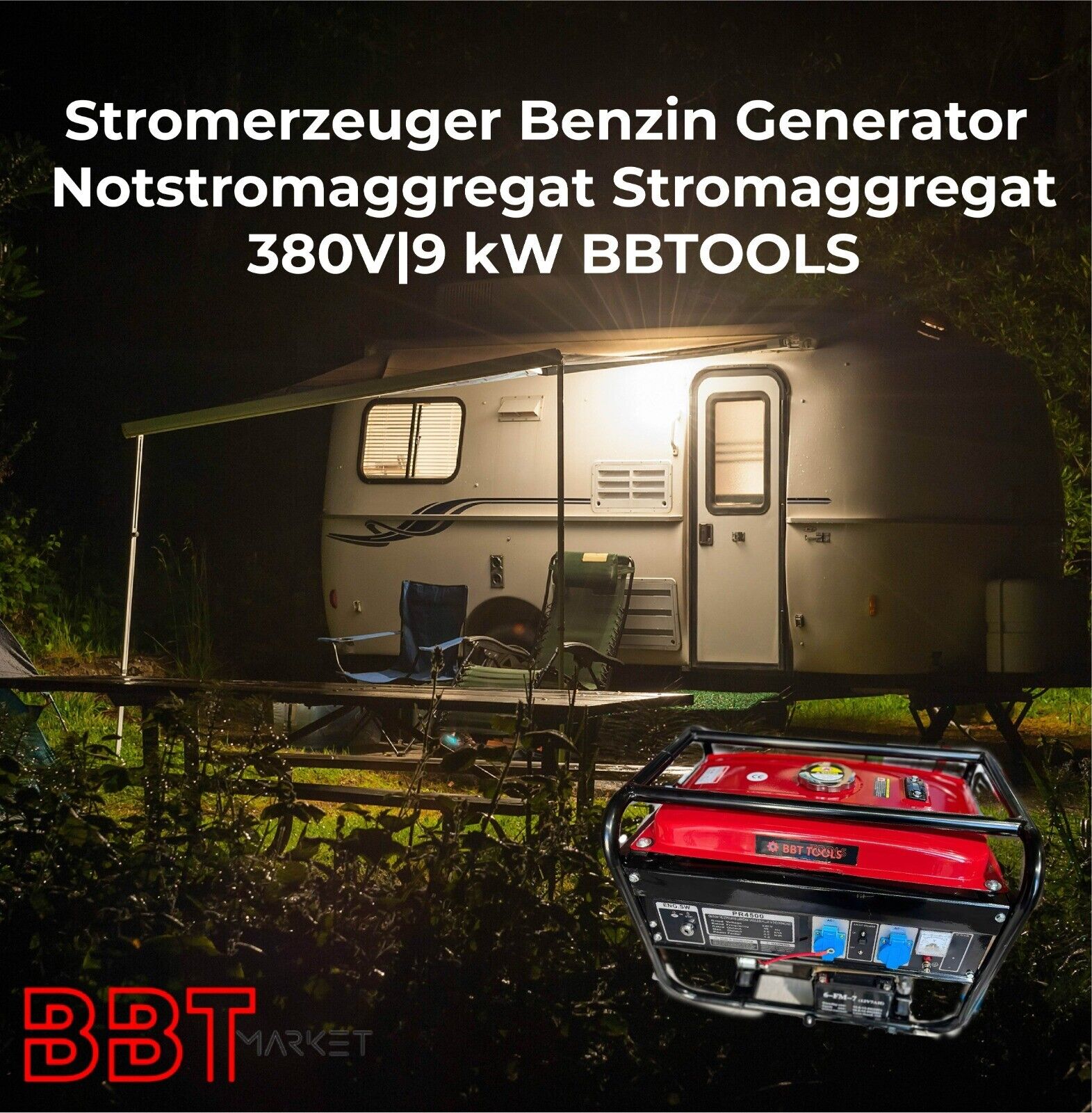 Benzin Stromerzeuger 9 kW – 380V Dreiphasen Notstromaggregat, langlebig & leistungsstark