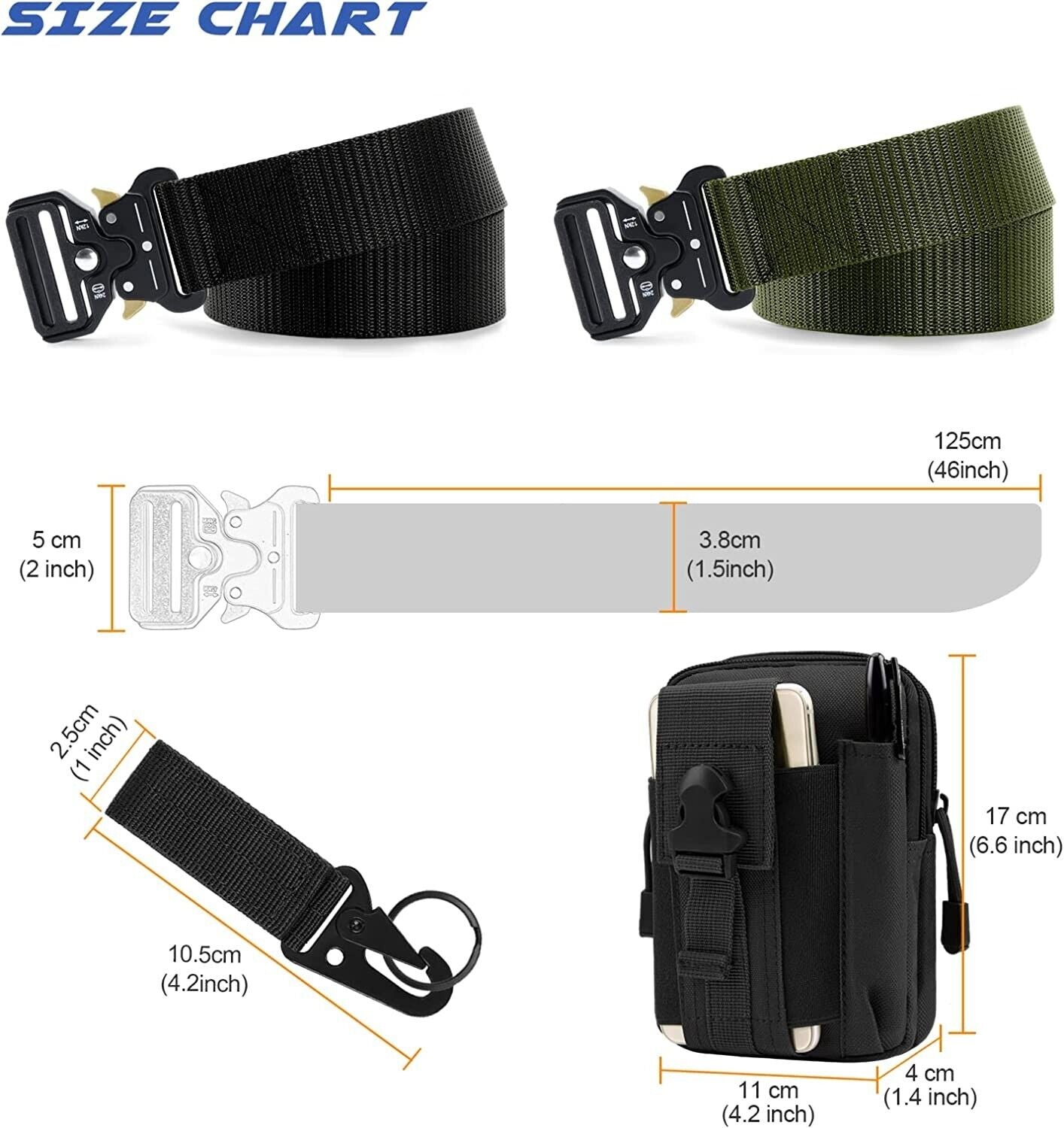 2x Taktischer Nylongürtel Arbeitsgürtel Militär Gürtel Herren Outdoor Schwarz DE