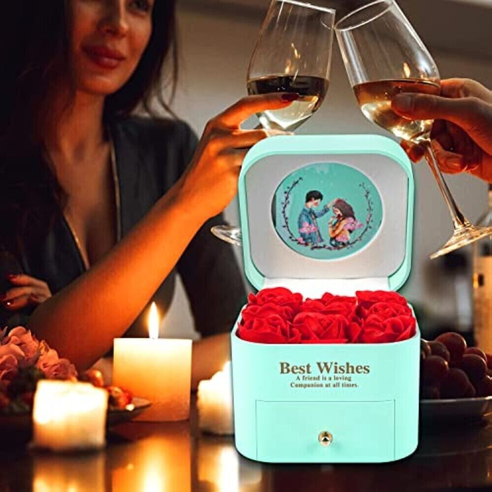 Valentinstag Jahrestag Ewige Echte Rot Rose Rosenbox  Geschenkbox+Halskette
