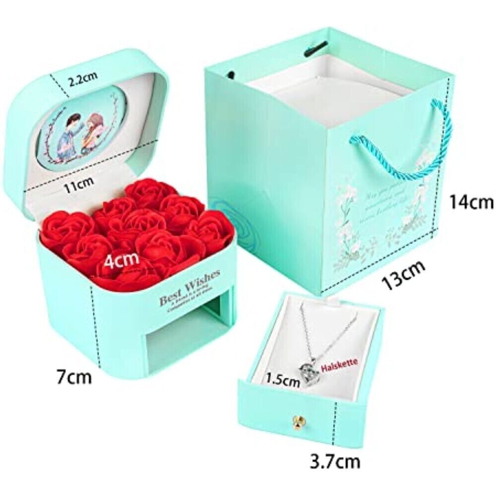 Valentinstag Jahrestag Ewige Echte Rot Rose Rosenbox  Geschenkbox+Halskette