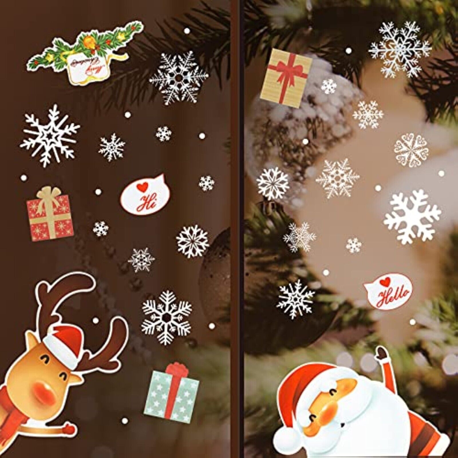 103 Stück Weihnachten Fensteraufkleber – Statische Fensterbilder mit Schneeflocken, Santa, Rentier & Wintermotiven, Wiederverwendbar