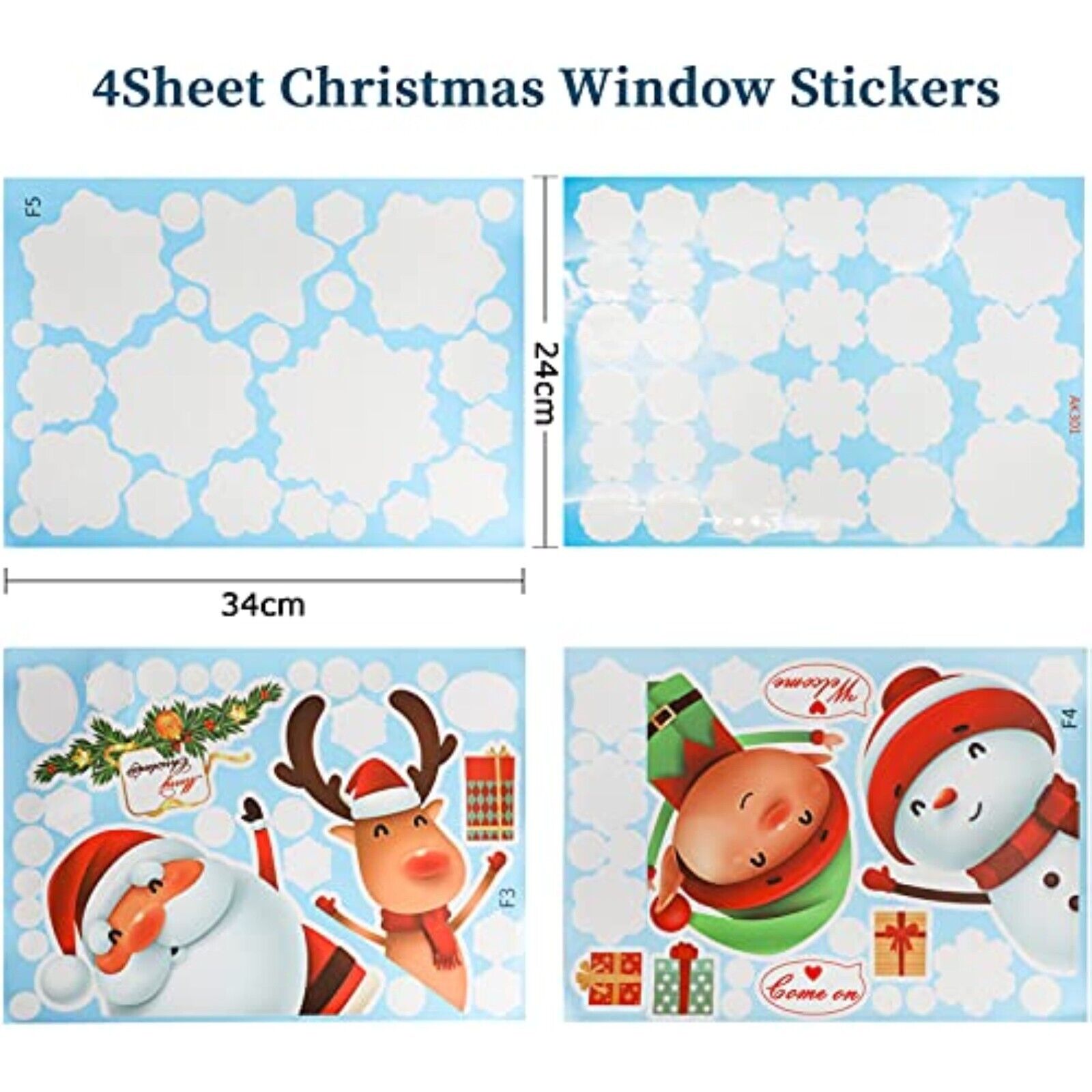 103 Stück Weihnachten Fensteraufkleber – Statische Fensterbilder mit Schneeflocken, Santa, Rentier & Wintermotiven, Wiederverwendbar