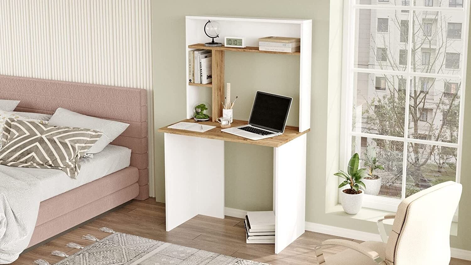 Computer desk, work table, mobile office table, PC table with shelves 