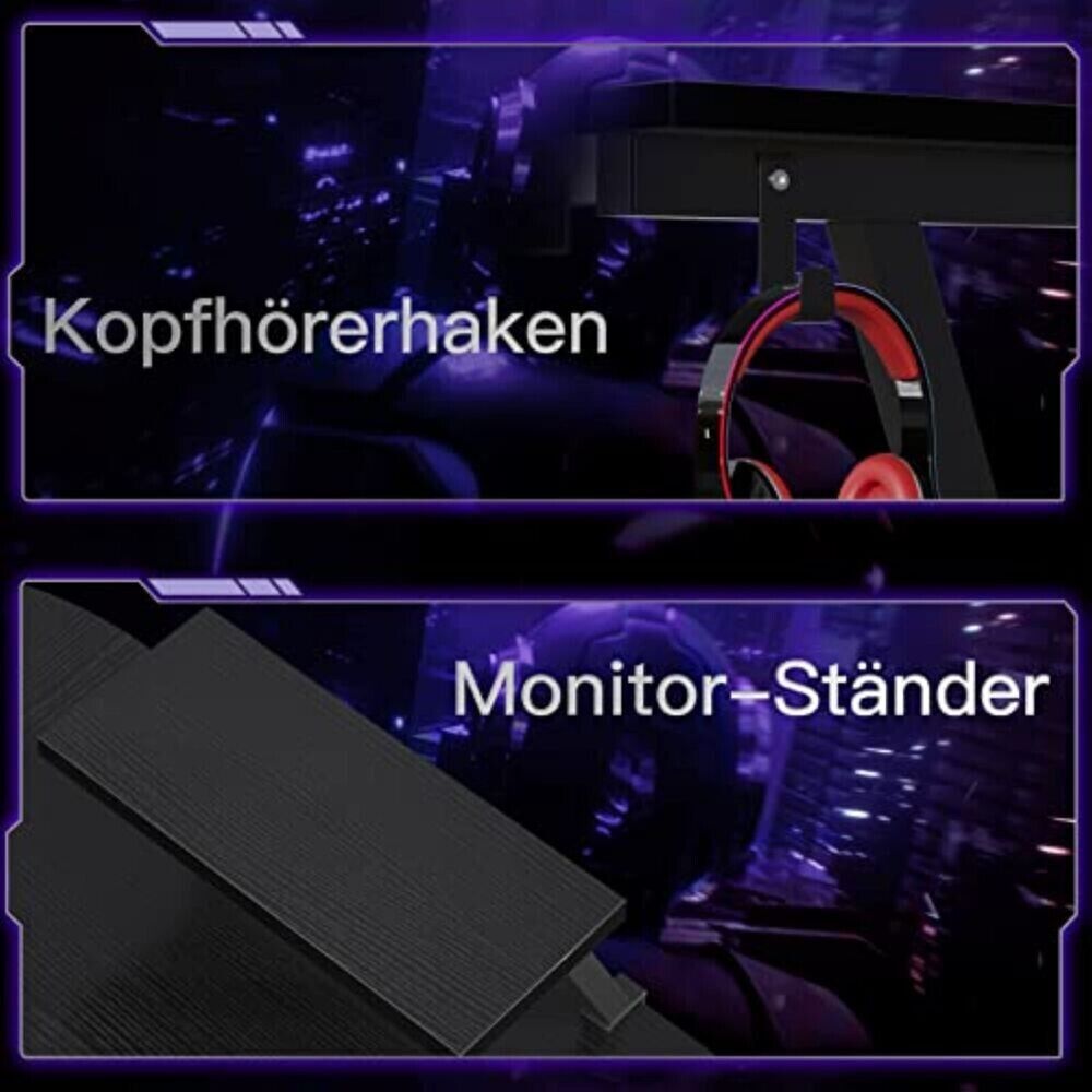 Gaming Tisch 127x127cm Gaming Schreibtisch Gamer Computertisch Ergonomischer PC