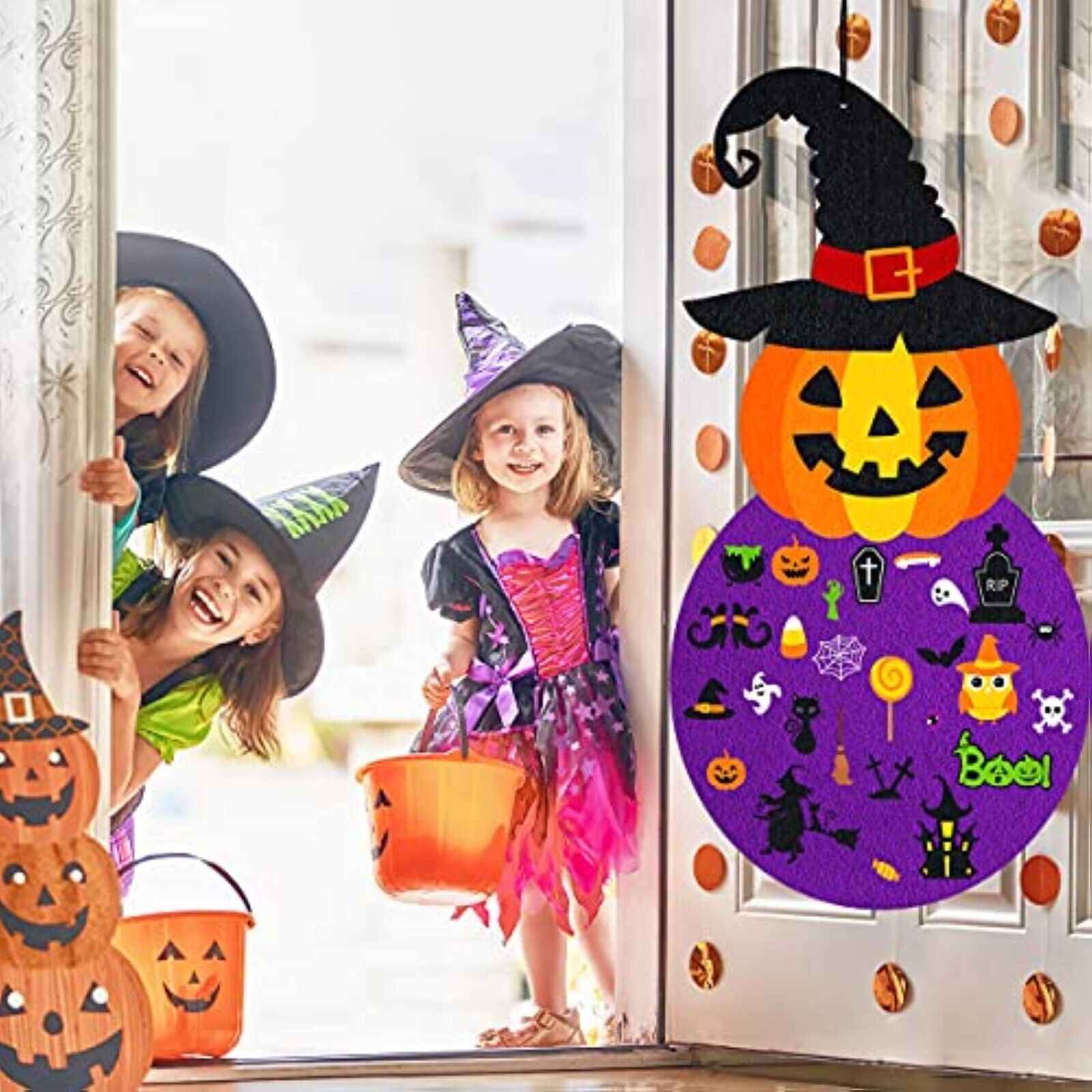 Halloween Felt, Halloween Pumpkin Head Set Decoration Party with 54 pieces