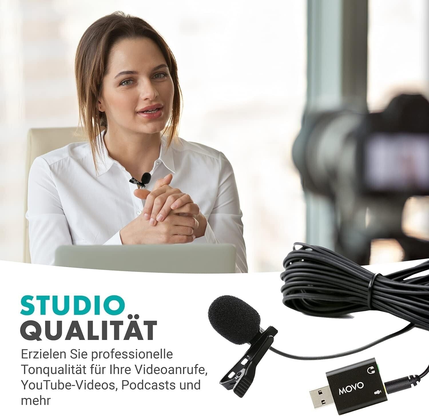 Professional Lavalier Microphone USB, Condenser Clip-on Microphone with Sound Card 