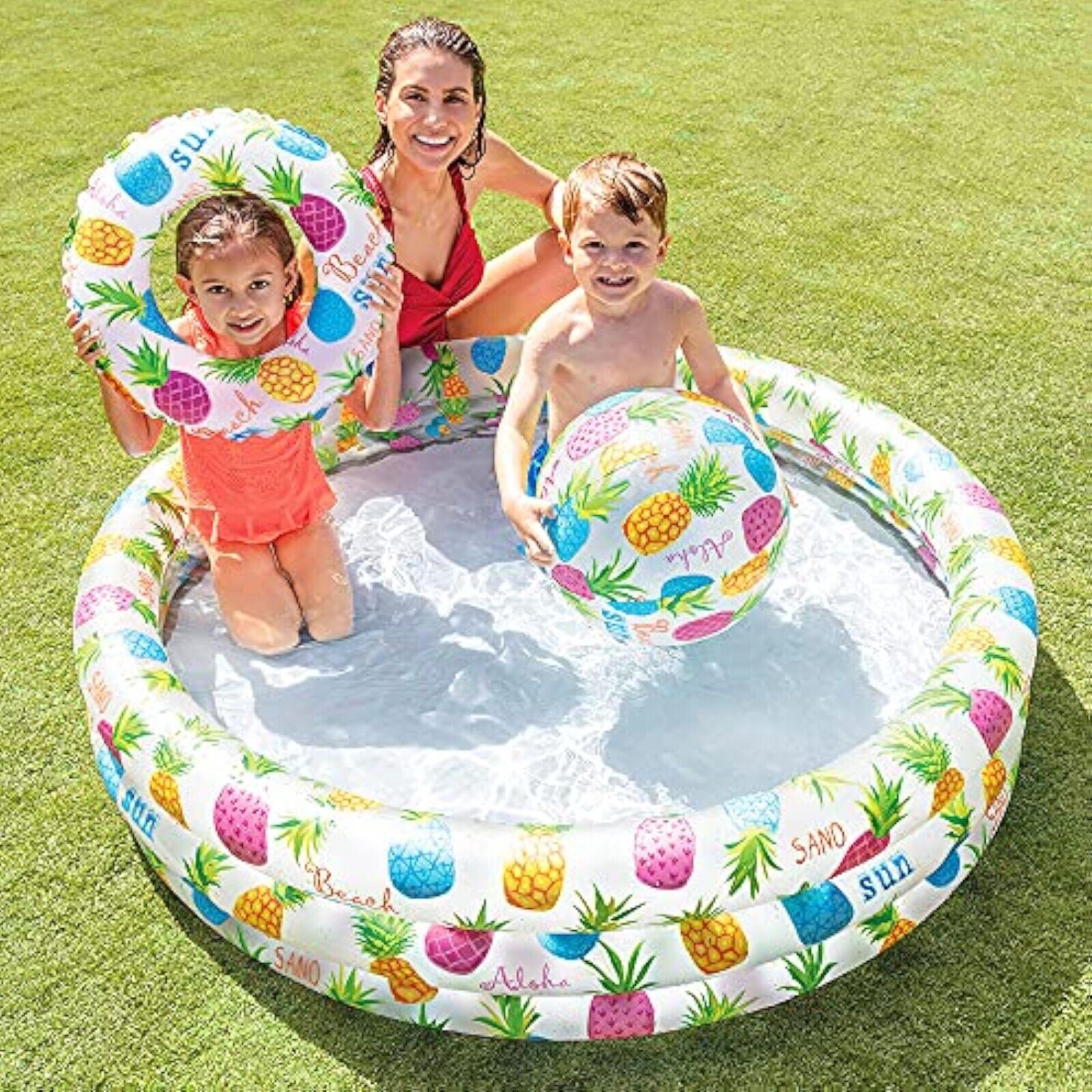 Intex-167438 Pool Set Ball and Pineapple Lifebuoy, multicolored 132 x 28 cm new 