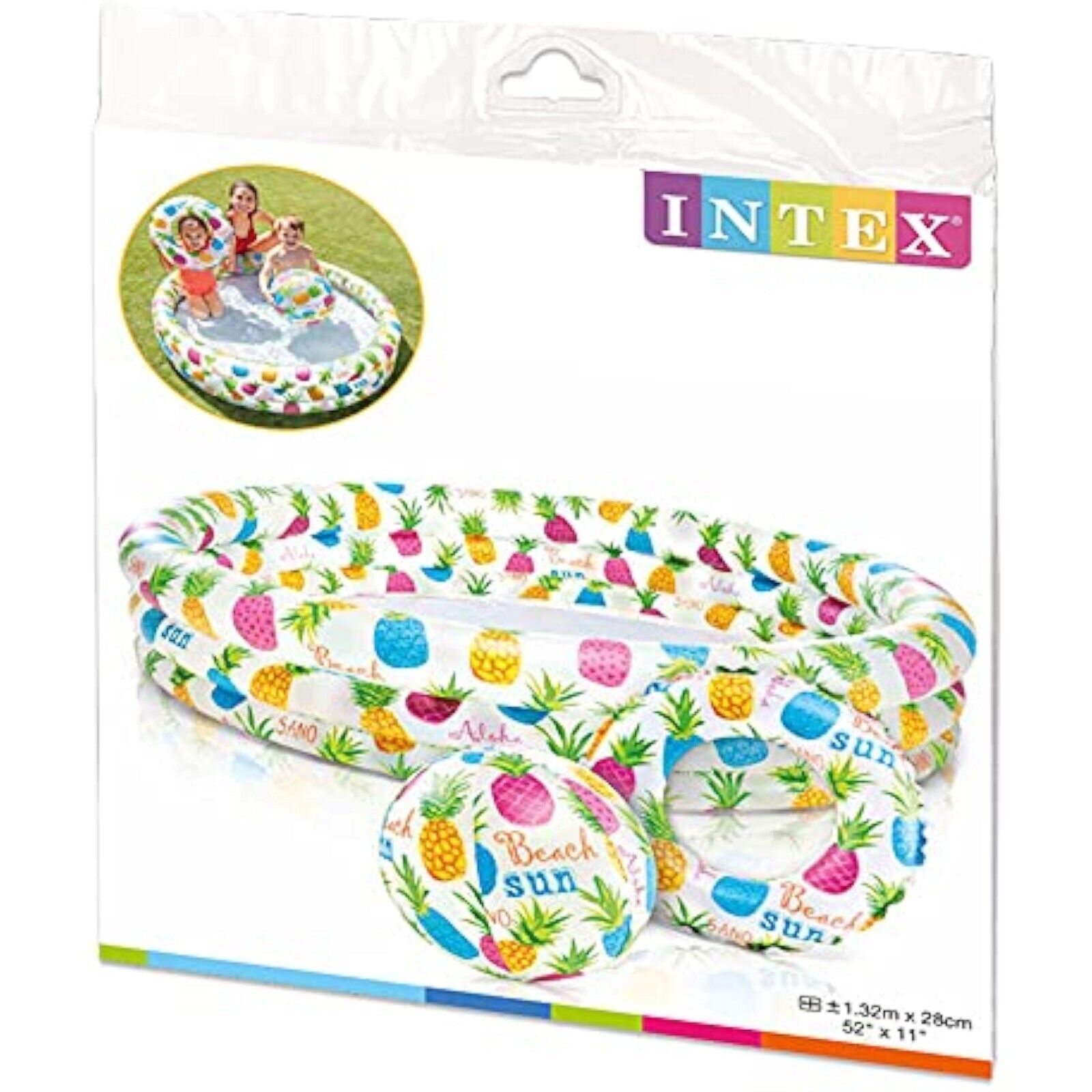 Intex Kinder Pool Set 132x28 cm mit Ananas-Schwimmring & Ball – Sommer Badespaß