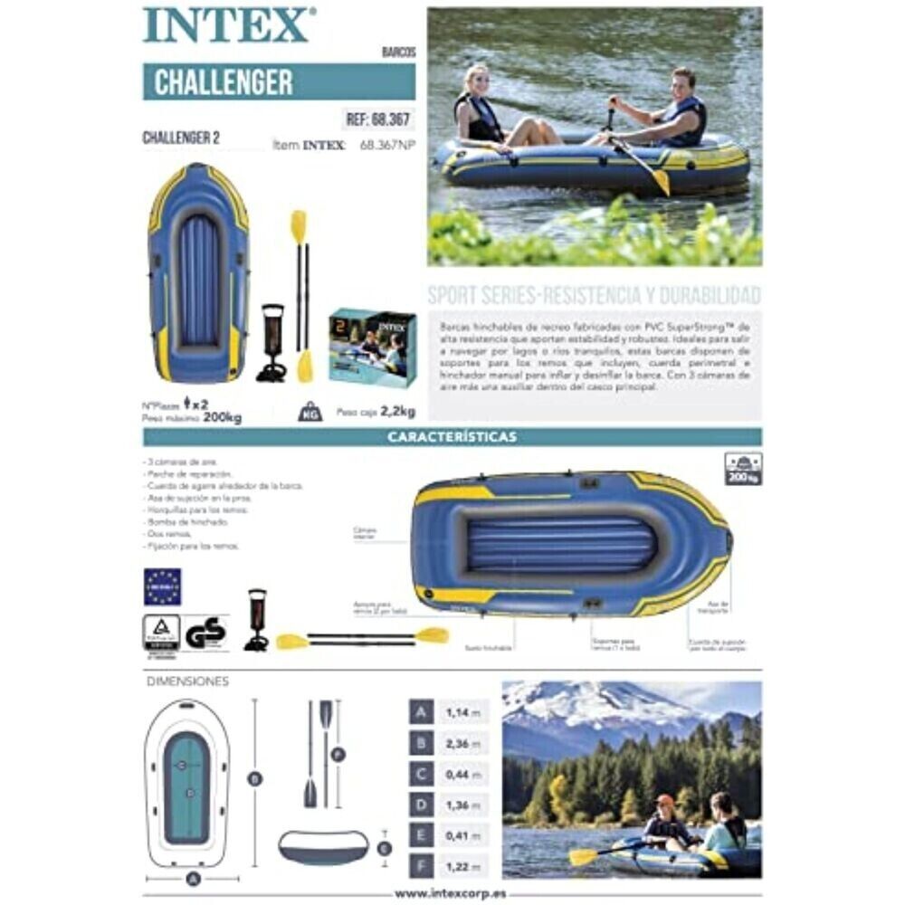 Intex Challenger inflatable boat 3 set paddles people pump fishing boat 