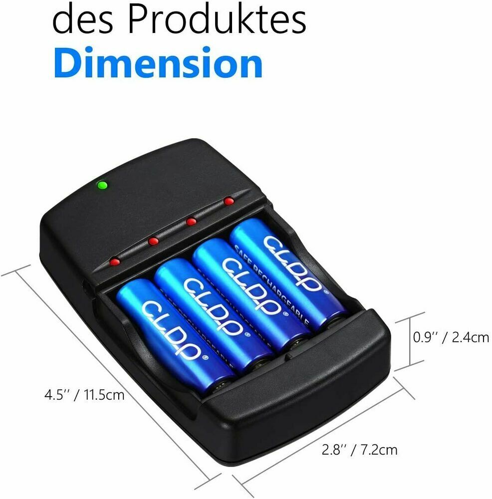 Ni-Zn Batterieladegerät Set mit 4x AA Akkus 2500mWh – USB Ladegerät für AA/AAA