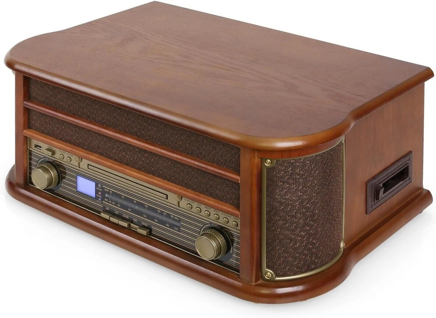 Nostalgie Holz Musikanlage – Retro Stereoanlage mit Plattenspieler, CD-Player, USB, Radio & Bluetooth