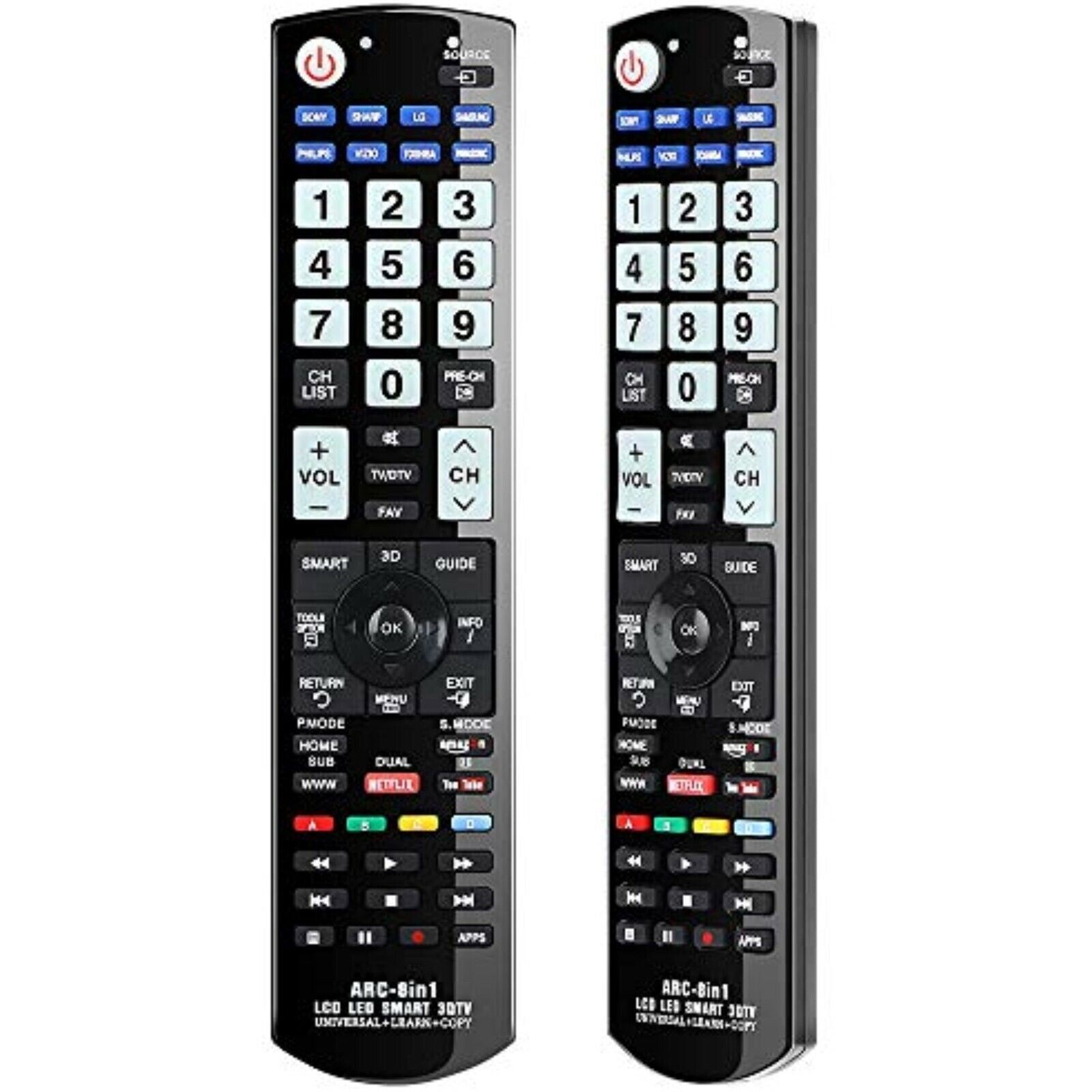 Universal remote control for Panasonic, Samsung, LG, Sony, Toshiba, Sharp, Philips 