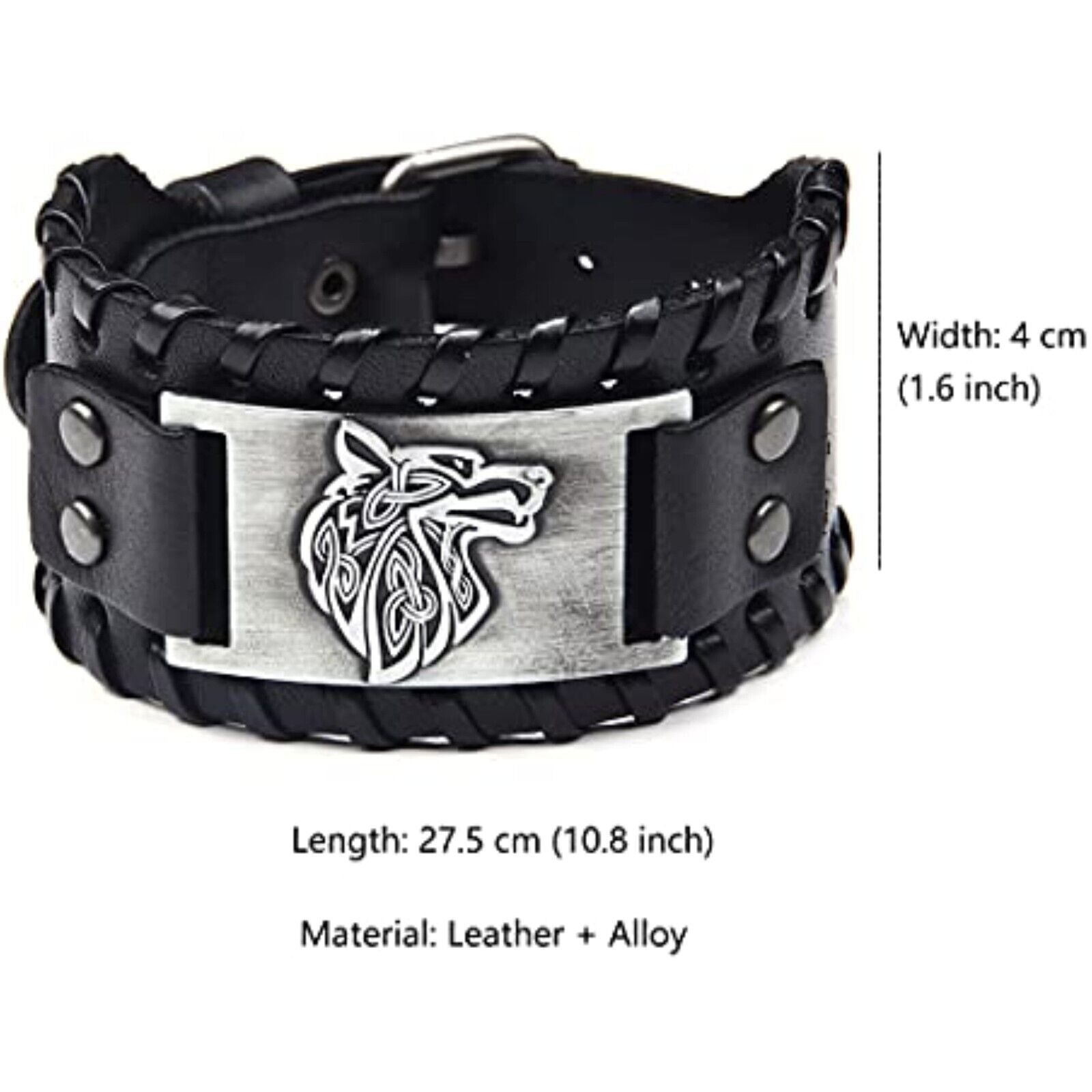🪓🪓 Men's Viking Bracelet Leather Bracelet Black Men Viking Wide Biker Wolf 
