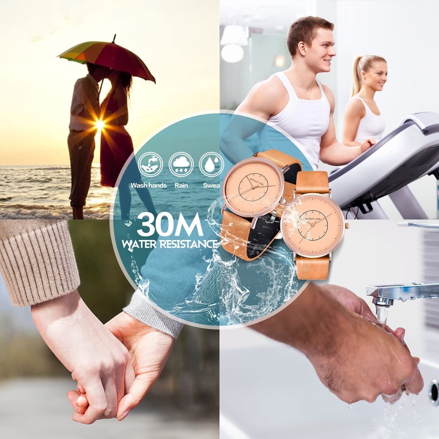 2 pieces - Classic wristwatch couple watches for women and men 3 ATM water di