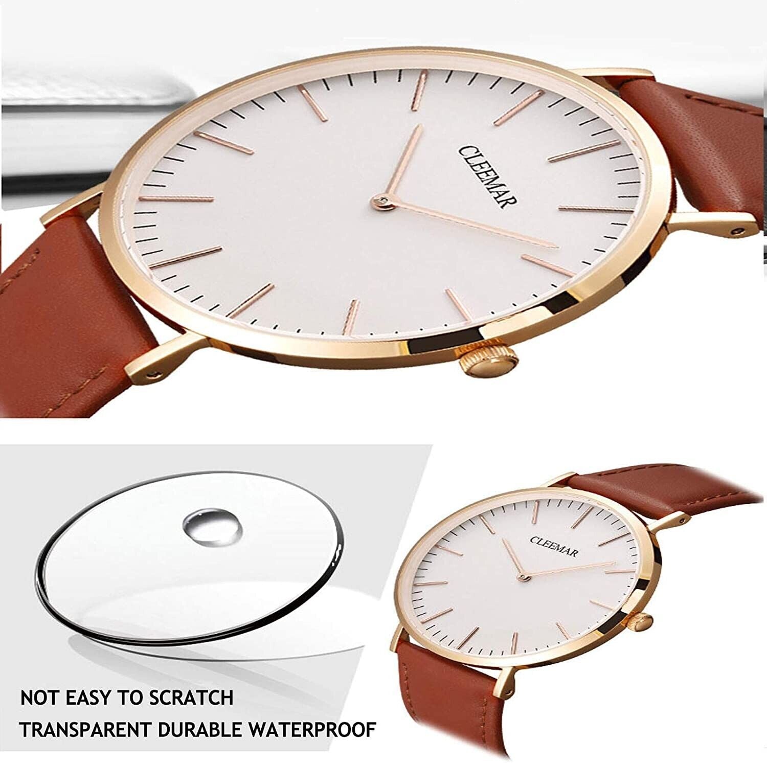 Damen Armbanduhrl Leder Minimalist modisch Quarz Saphir wasserdicht elegant Gesc
