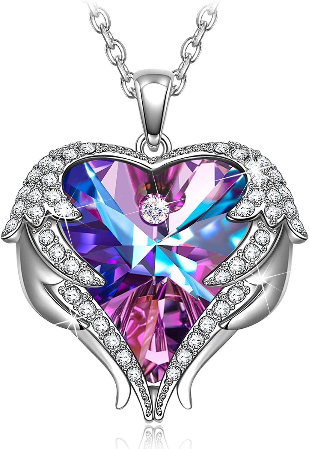 Ladies Necklace Heart Pendant Women Jewelry Chain Adjustable Guardian Angel Mom