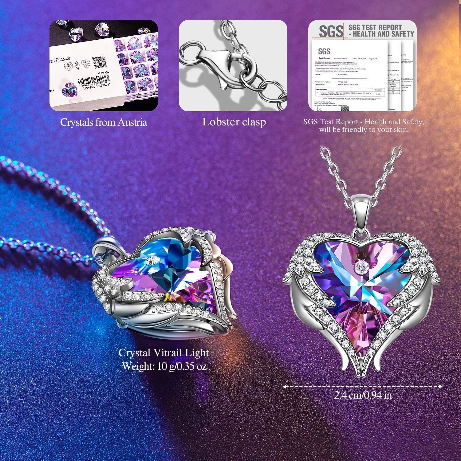 Ladies Necklace Heart Pendant Women Jewelry Chain Adjustable Guardian Angel Mom