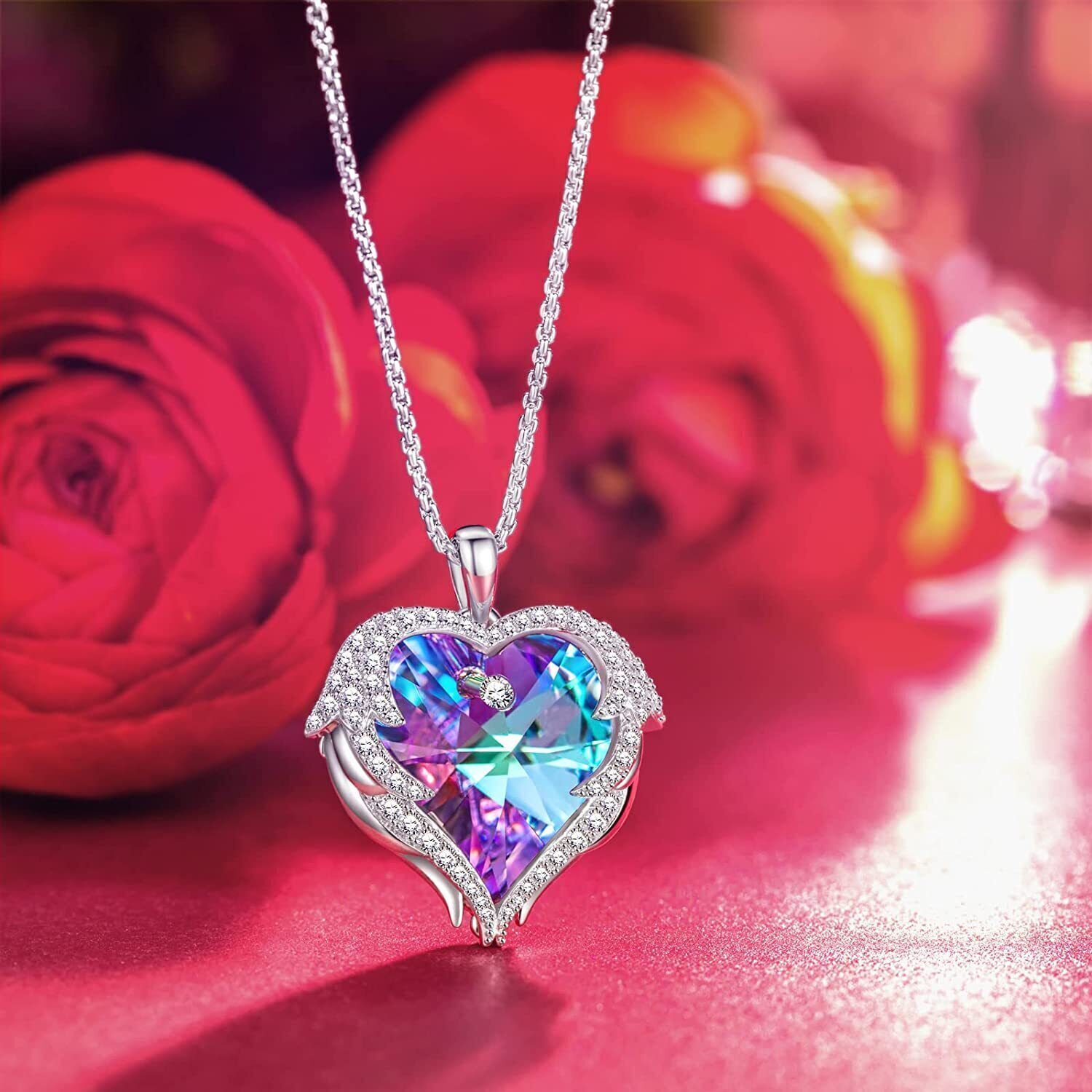Ladies Necklace Heart Pendant Women Jewelry Chain Adjustable Guardian Angel Mom