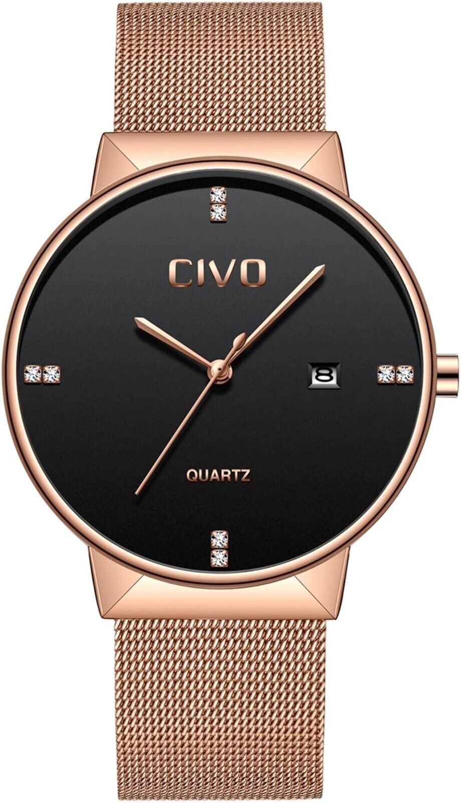 Men's Watch Stainless Steel Quartz Classic Business Wristwatch Waterproof Rose Gold 