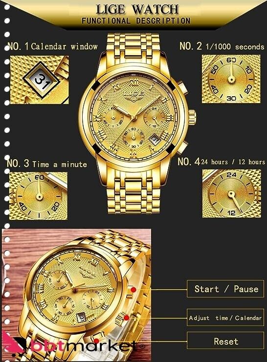 Herren Uhren Sport Wasserdicht Edelstahl  Analoger Quarz Chronograph Kalender