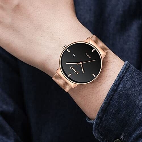 Herrenuhr 40mm Minimalistische Herrenuhr ⇒ Datum Analog Edelstahl Quarz Roségold