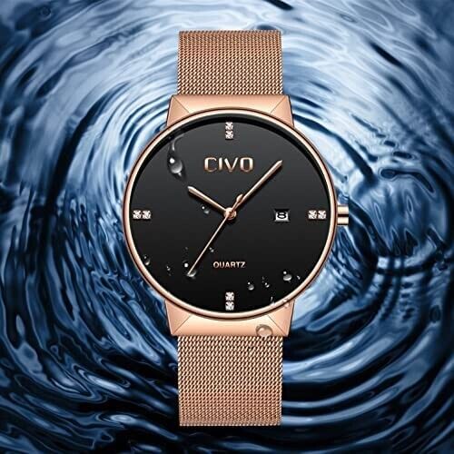 Herrenuhr 40mm Minimalistische Herrenuhr ⇒ Datum Analog Edelstahl Quarz Roségold