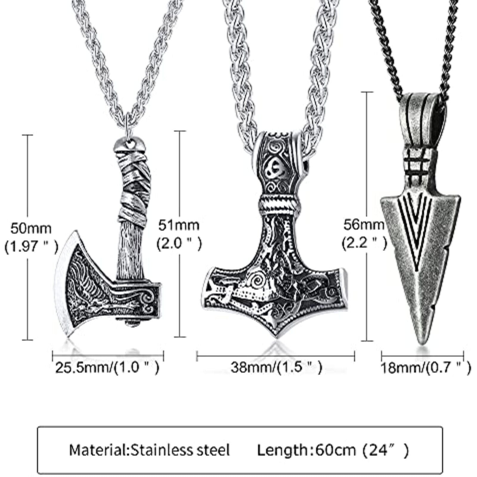Wikinger Halskette Anhänger Thors Hammer Edelstahl mit Kette Geschenkbeutel