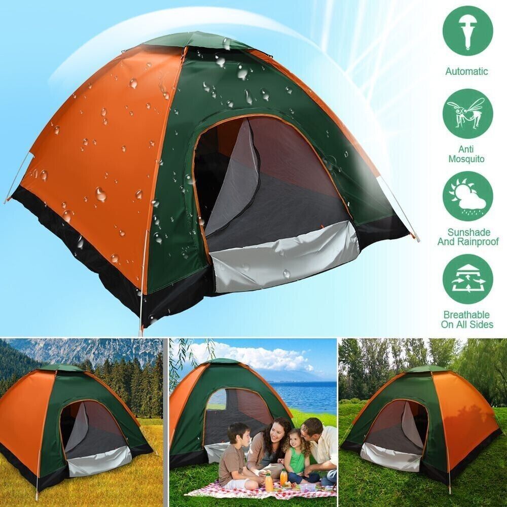 Camping tent 3-4 people pop up dome camping tent, easy to set up throw tent 