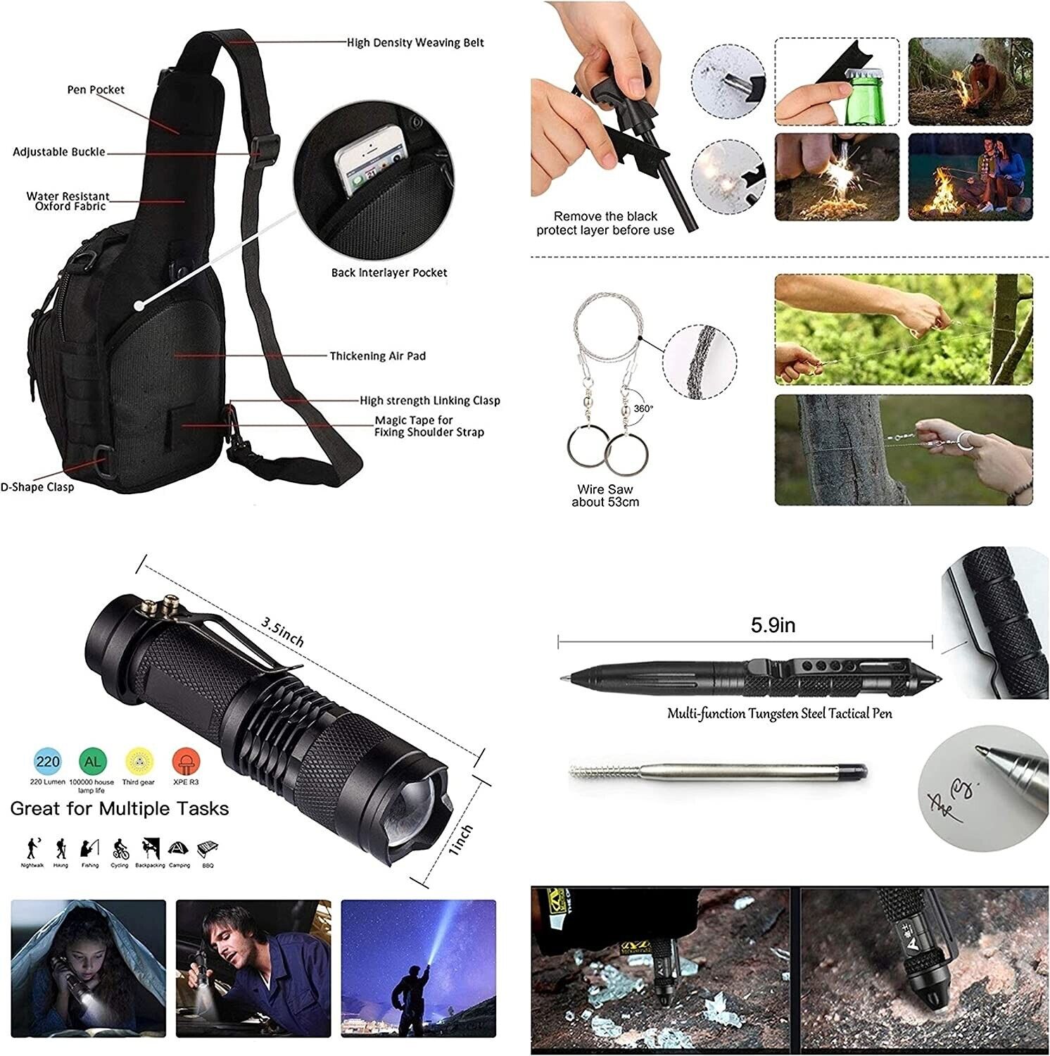 29-in-1 Survival Kit Outdoor Notfall Set mit Rucksack, Schaufel, Kompass & Feuerstarter – Taktisches Multitool für Camping & Abenteuer