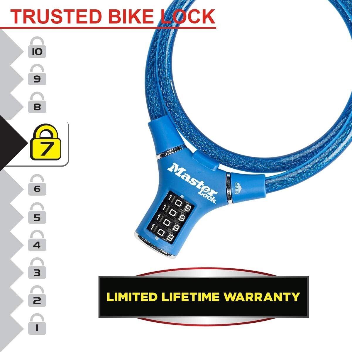 Bicycle lock 90cm steel cable combination lock cable lock weatherproof blue NEW 
