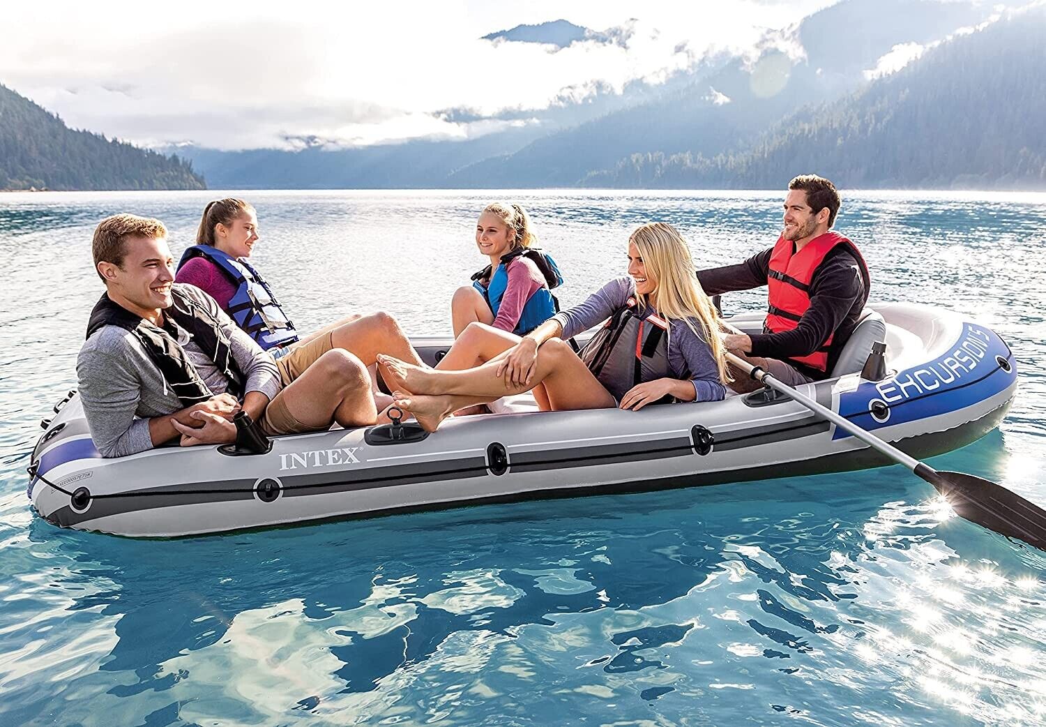 Intex Excursion 5 Inflatable Boat Set 366x168cm with Paddle &amp; Pump, 5 Persons