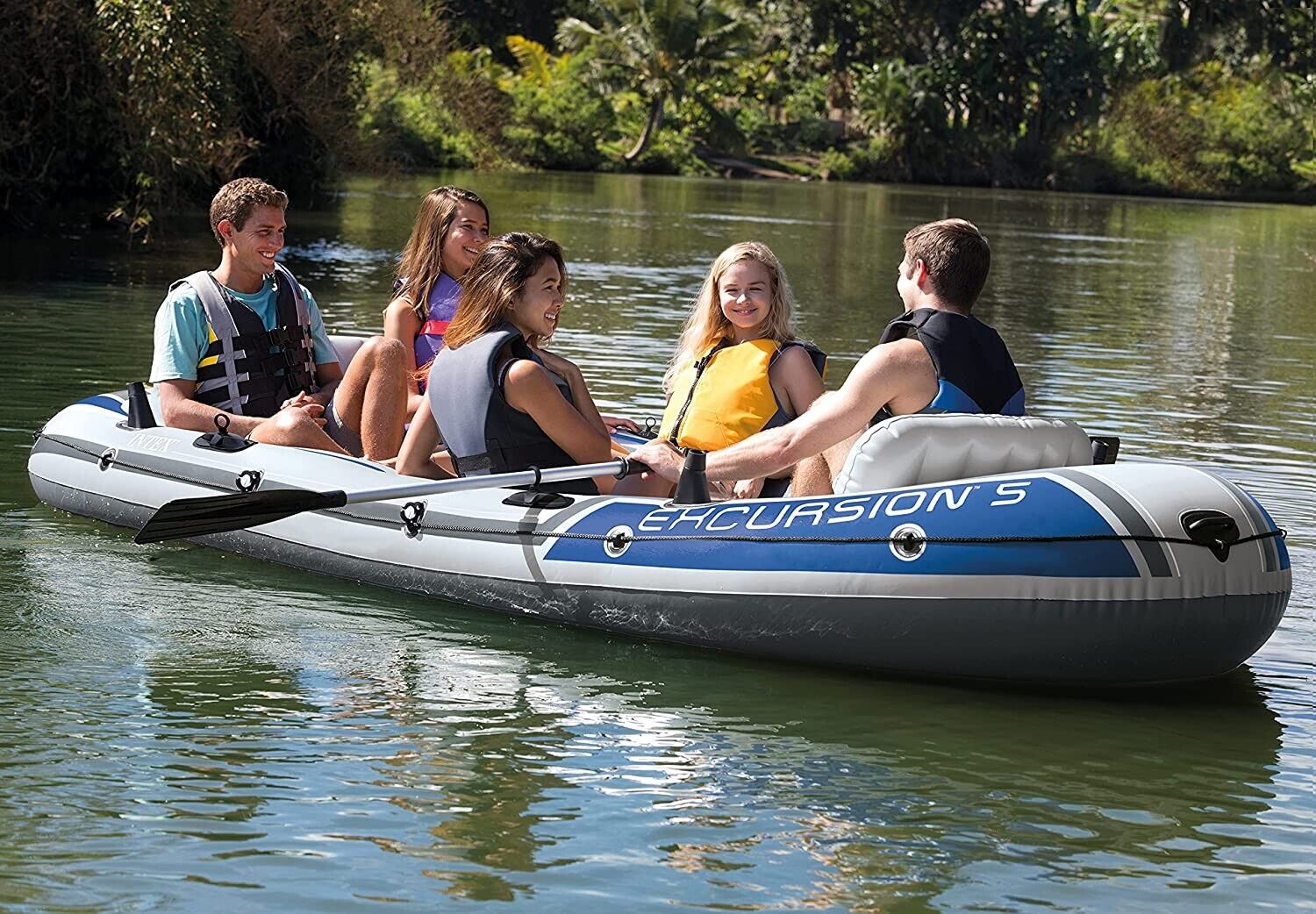 Intex Excursion 5 Inflatable Boat Set 366x168cm with Paddle &amp; Pump, 5 Persons